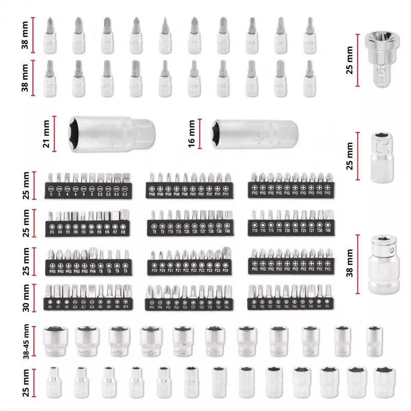 Einhell E-Case 201-Daļu Mehāniķa Instrumentu Komplekts (Hroma Vanādija Tērauds, Sakraujams) (370513)