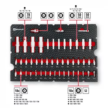 Einhell E-Case 92-Piece Workshop Tool Kit (370514) - Chrome Vanadium Steel, Black/Red