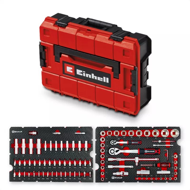 Einhell E-Case 92-Piece Workshop Tool Kit (370514) - Chrome Vanadium Steel, Black/Red