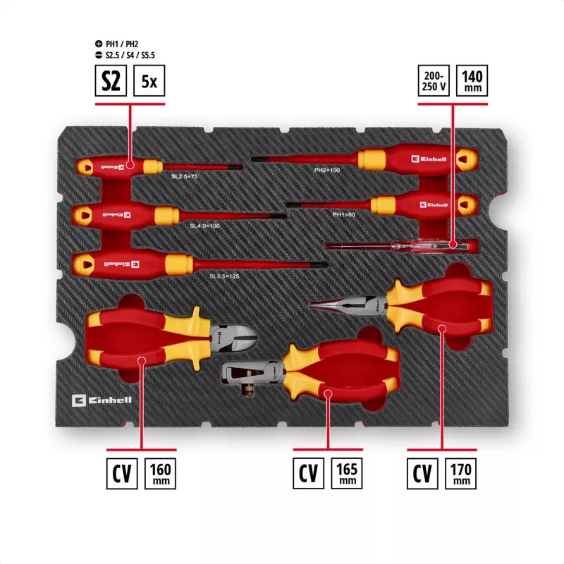 Einhell E-Case VDE Instrumentu kārba 24-daļīgs elektriķa komplekts (sarkans/dzeltens)