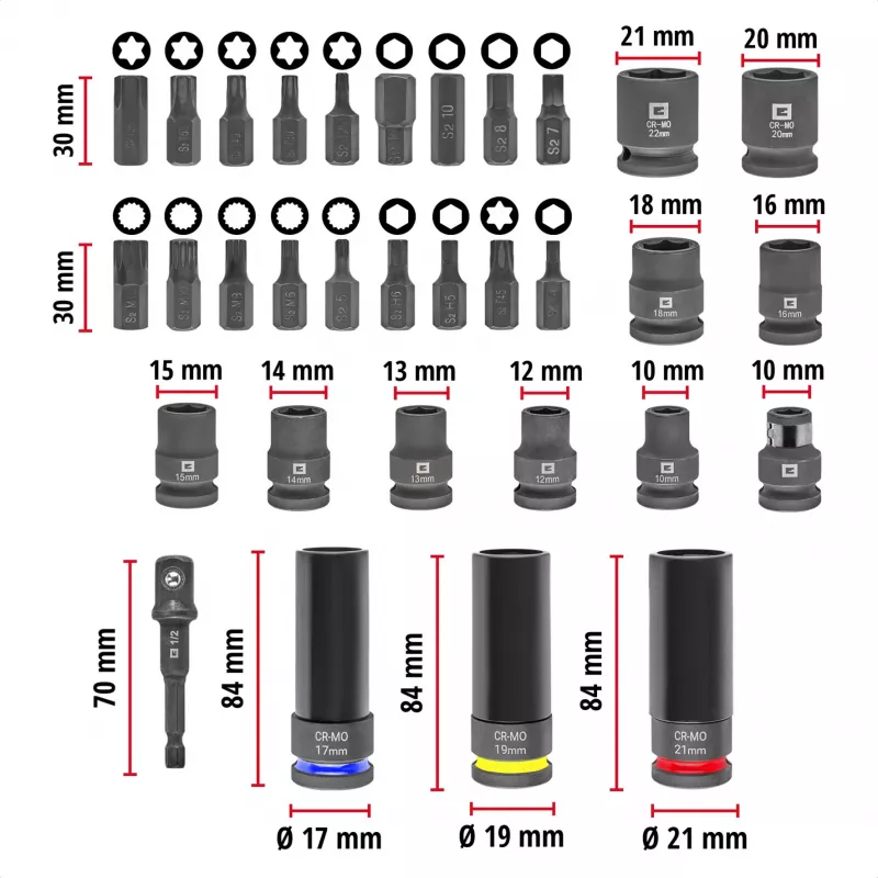 Einhell Trieciena uzgaļu un ligzdu komplekts 1/2 inch 32 daļas XL futrālī