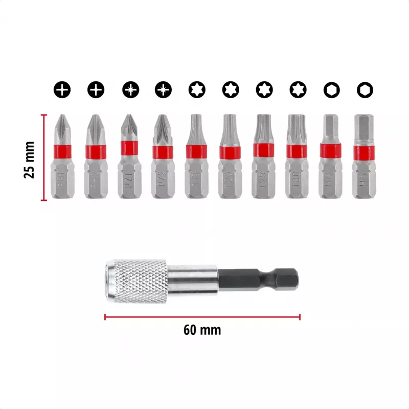 Einhell Karabiner Impact Bit Set 10-Piece 1/4 inch Hex Impact Driver Bits with Carabiner Clip