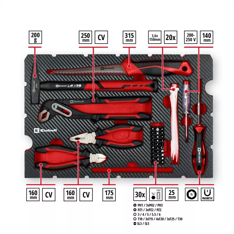 EINHELL-KWB E-Case Renovācijas instrumentu komplekts, 78 daļas (Melns/Sarkans)