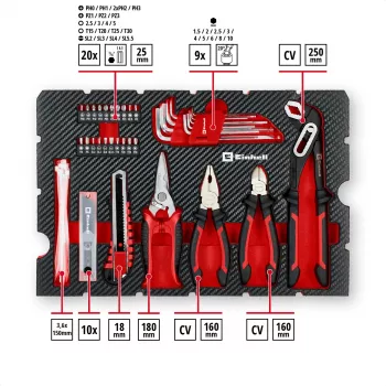 EINHELL-KWB E-Case Instrumentu kaste pārvākšanai, 79 daļas (Melna/Sarkana)
