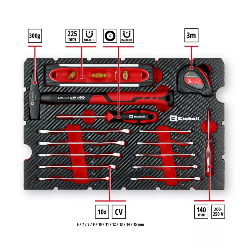 EINHELL-KWB E-Case Instrumentu kaste pārvākšanai, 79 daļas (Melna/Sarkana)