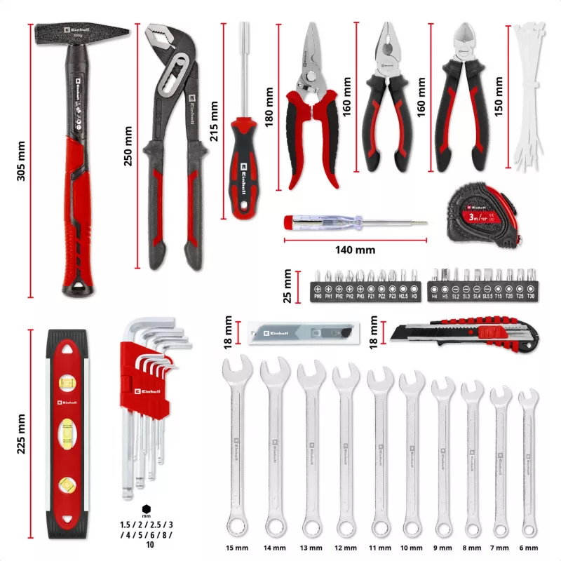 EINHELL-KWB E-Case Instrumentu kaste pārvākšanai, 79 daļas (Melna/Sarkana)