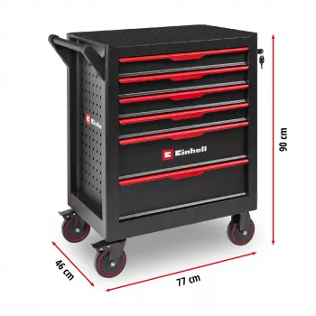 EINHELL-KWB Darbnīcas ratiņi tukši, 6 atvilktnes (Melns/Sarkans, 4 plakanas, 2 augstas atvilktnes)