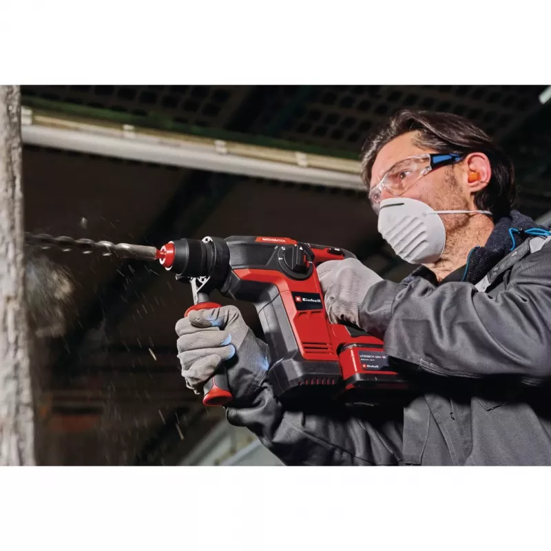 EINHELL Professional Bezvadu Rotācijas Āmurs TP-HD 18/28 Li BL+4, 18V (Sarkans/Melns, Li-Ion Akumulators 3.0 Ah, 4-daļīgs Piederumu Komplekts, E-Case S)
