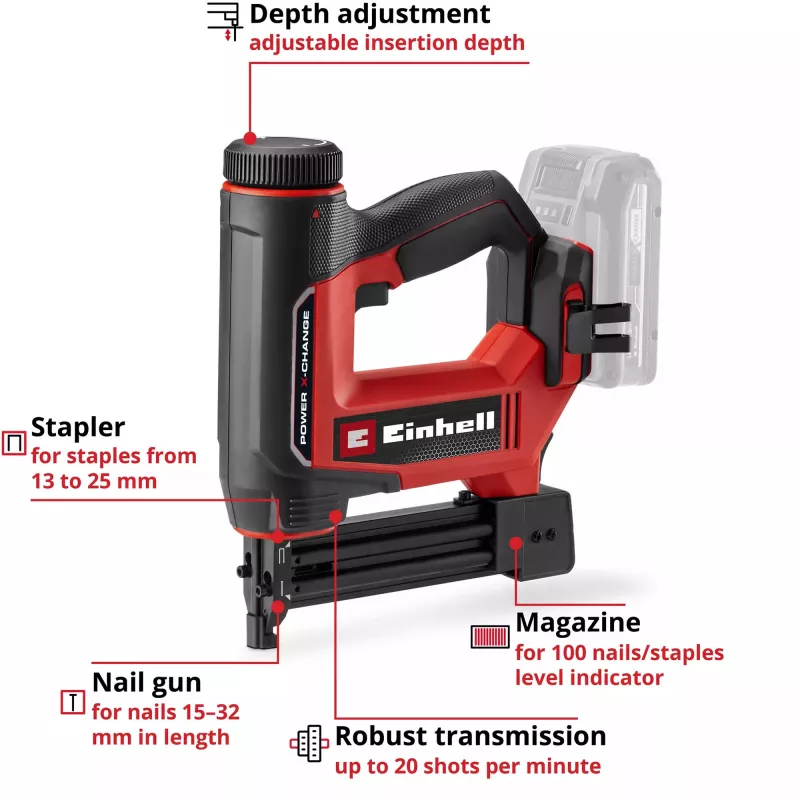 Einhell TE-CN 18/32 Li - Solo Bezvadu Naglotājs 18V Power X-Change (Instrumenta korpuss)