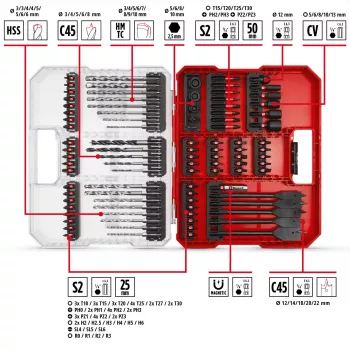 EINHELL XL-CASE Trieciena uzgaļu un urbju komplekts, 95 daļas, Urbju un uzgaļu komplekts