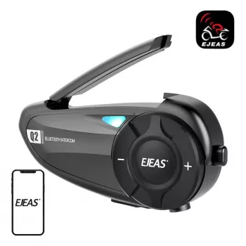 EJEAS Q2 Motocikla Intercoms ar Bluetooth 5.1, 800m Diapazons, IP65, DSP & CVC Trokšņu Samazināšana, FM Radio, Balss Asistents, USB-C, Līdz 20h Sarunu Laiks