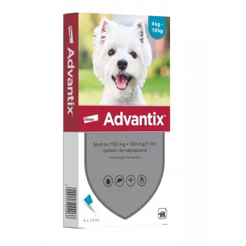 ELANCO Advantix šķīdums pilienu veidā maziem suņiem 4-10 kg, 4 pipetes x 1 ml