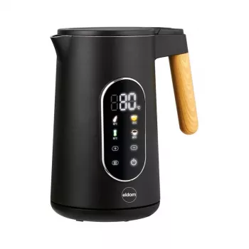 ELDOM C550 bezvadu tējkanna ar temperatūras regulēšanu, 1,7 L, 2200 W, nerūsējošais tērauds, 5 ieprogrammēti režīmi, siltuma uzturēšana, LED displejs, melna