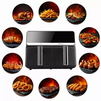 ELDOM FR200 gaisa fritieris 9L dubultais grozs 2200W 8 programmas LED displejs melns