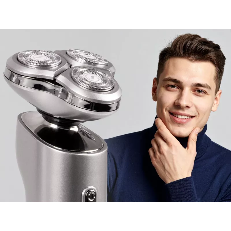 ELDOM G55 vīriešu rotācijas skuveklis ar 3 peldošām galviņām, LCD displeju, ceļojumu bloķētāju, mitrai un sausai lietošanai, uzlādējamu akumulatoru, melns