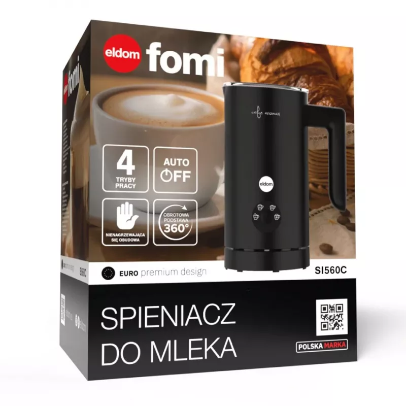 ELDOM SI560C Piena putotājs melns - 500W automātiska karstā un aukstā putošana, 300ml sildīšana, nerūsējošais tērauds