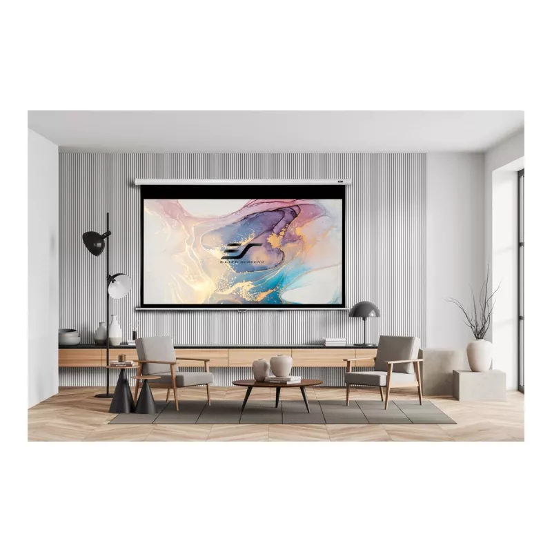 Elite Screens Manual Series M120XWV2 120 collu manuāli nolaižams projektora ekrāns ar MaxWhite FG materiālu, 16:9 malu attiecība, balts korpuss