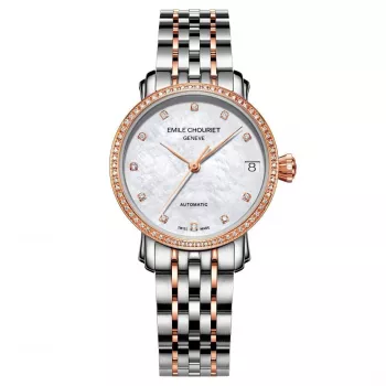 EMILE CHOURIET Sieviešu pulkstenis 011168L306982 (30mm) - Šveices kvarcs, nerūsējošais tērauds, sudraba ciparnīca, melna ādas siksniņa