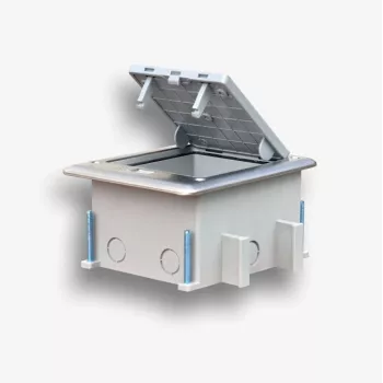 EMITER Floor Box 6M IP66 - Grīdas kārba 22.5x45 mm (45x45 mm) standarta kontaktligzdu uzstādīšanai, ar atveramu vāku