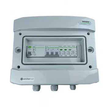 EMITER Slēgiekārta Piestiprināta Maiņstrāvas Hermētiska IP65 EMITTER ar Pārsprieguma Aizsargu Maiņstrāvas Noark Tips 1+2, 50A 3-Fāžu, RCD Tips A 63A/300mA