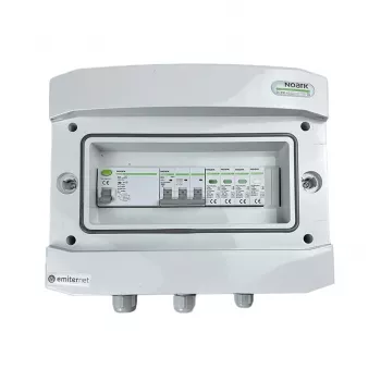 EMITER Pievienotā Slēgiekārta Maiņstrāvas Hermētiska IP65 EMITTER ar Pārsprieguma Aizsardzības Ierīci Maiņstrāvas Noark Tips 1+2, 10A 3-Fāžu, RCD Tips A 40A/300mA