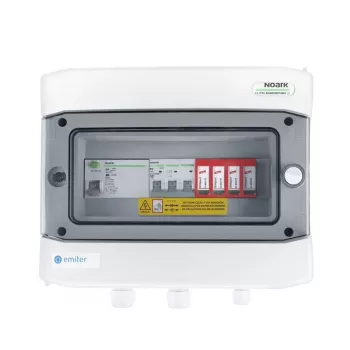 EMITER Switchgear Attached AC Hermetic IP65 ar Dehn Type 2 Pārsprieguma aizsardzības ierīci, 40A 3-fāžu, RCD Type A 63A/300mA