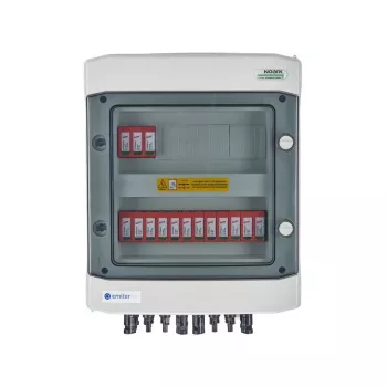 EMITER Switchgear Attached DC Hermetic IP65 EMITTER ar Dehn 1000V Type 2 līdzstrāvas pārsprieguma aizsardzību, 5x PV virkne, 5x MPPT