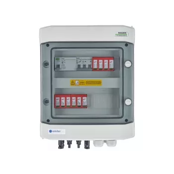 EMITER Sadales iekārta Pievienota DCAC Hermētiska IP65 EMITTER ar DC Pārsprieguma aizsardzību Dehn 1000V Type 2, 2 x PV String, 2 x MPPT // og. AC Dehn Type 2, 10A 3-Fāzes, RCD Type A 40A/300mA