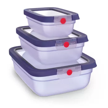 EMSA ONECLICK Pārtikas uzglabāšanas trauku komplekts, 3 daļas, 0,5L/1,2L/2,3L, violets, hermētisks un neizplūstošs, mikroviļņu/ledusskapja/dishwasher safe 3110601766