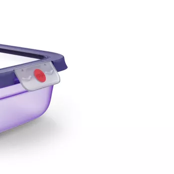 EMSA ONECLICK svaigu pārtikas produktu uzglabāšanas trauks 2,3 L, taisnstūrveida, violets vāks, hermētisks, pret noplūdēm, bez BPA, mikroviļņu krāsnī un trauku mazgājamā mašīnā izmantojams 3110601760