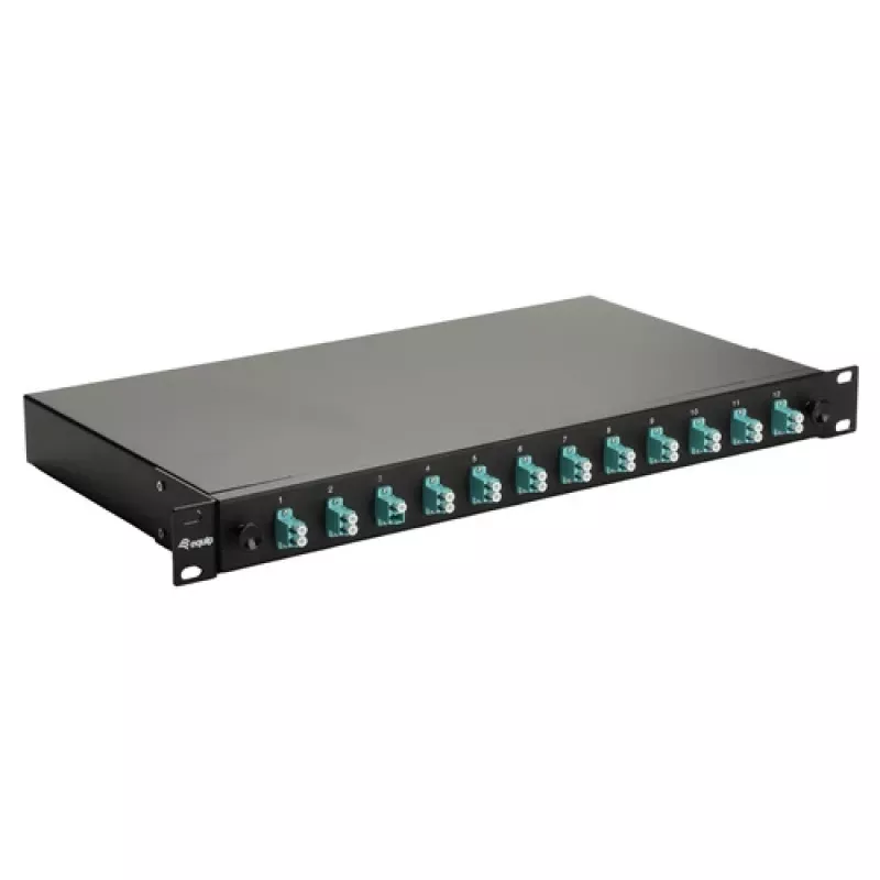 Equip 12-portu optiskās šķiedras savienojuma kaste, LC Duplex, OM3, 1U, aprīkota, melna