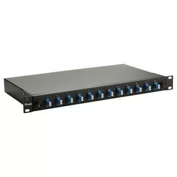 Equip 12-portu optiskās šķiedras savienojuma kaste, LC Duplex, OS2 vienmodas, 1U plaukta montāža, aprīkota, melna