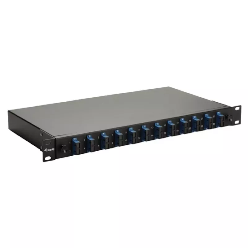 Equip 12 portu optiskās šķiedras savienojuma kaste, SC dupleksais, OS2, 1U, pilnībā aprīkota, melna (591909)