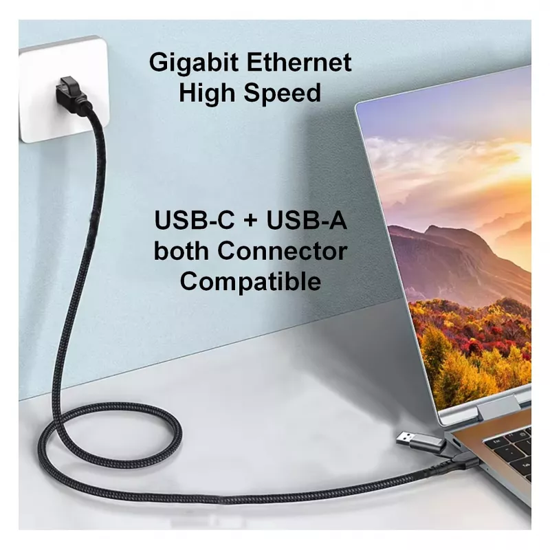 EQUIP 133101 USB-C un USB-A uz RJ45 Gigabit Ethernet adapteris, melns