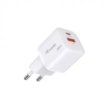 Equip 2 portu USB-C PD3.0/USB-A GaN sienas lādētājs 20W balts