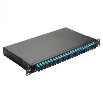 EQUIP 24-portu optisko šķiedru sadales kārba, LC Duplex, OM3, 1U, aprīkota, melna
