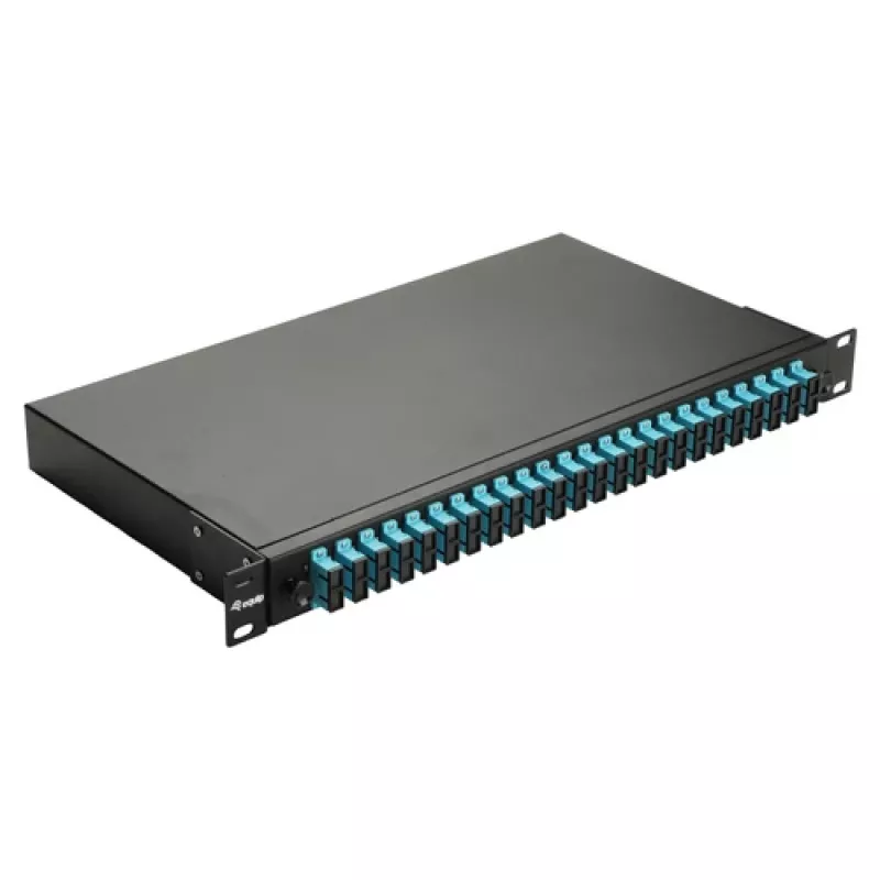 EQUIP 24-portu optisko šķiedru sadales kārba, LC Duplex, OM3, 1U, aprīkota, melna