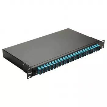 EQUIP 24-portu optisko šķiedru sadales kārba, LC Duplex, OM3, 1U, aprīkota, melna