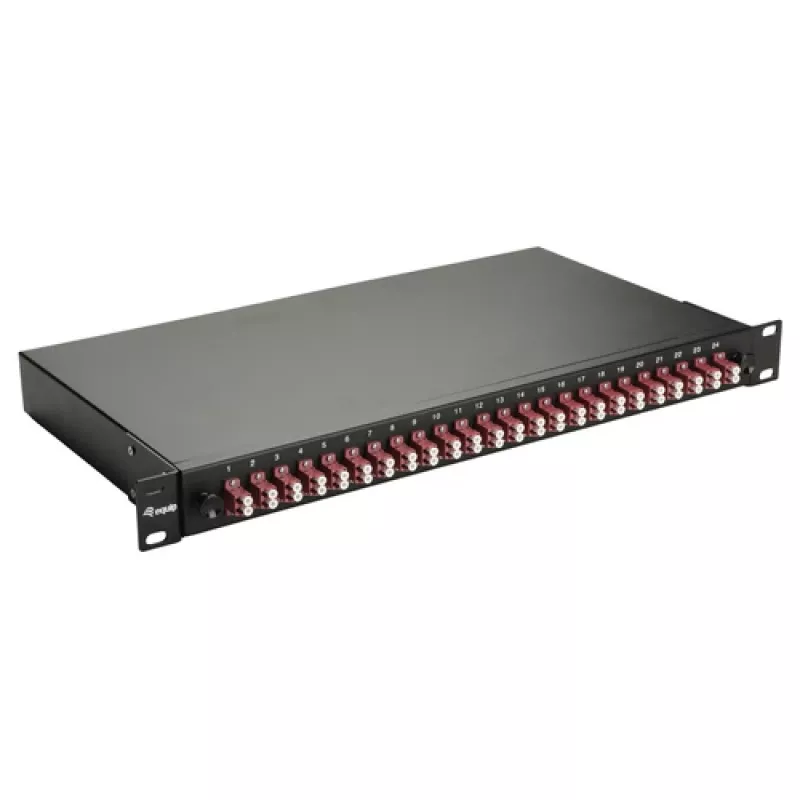 Equip 24 portu optiskās šķiedras savienojumu kaste, LC Duplex, OM4, 1U, aprīkota, melna
