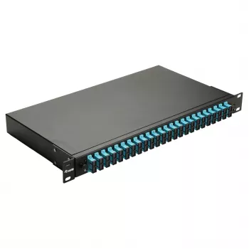 Equip 24 portu optiskās šķiedras savienojumu kaste, SC Duplex, OM3, 1U, aprīkota, melna