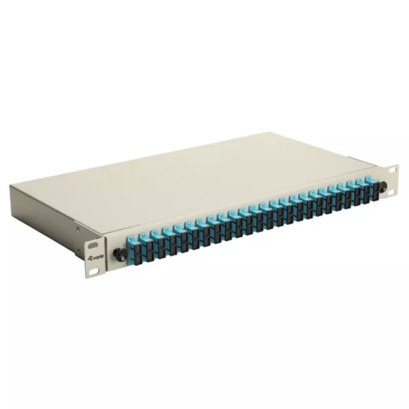 Equip 24-Port Fiber Optic Splice Box, SC Duplex, OM3, 1U, Pilnībā aprīkots, Pelēks