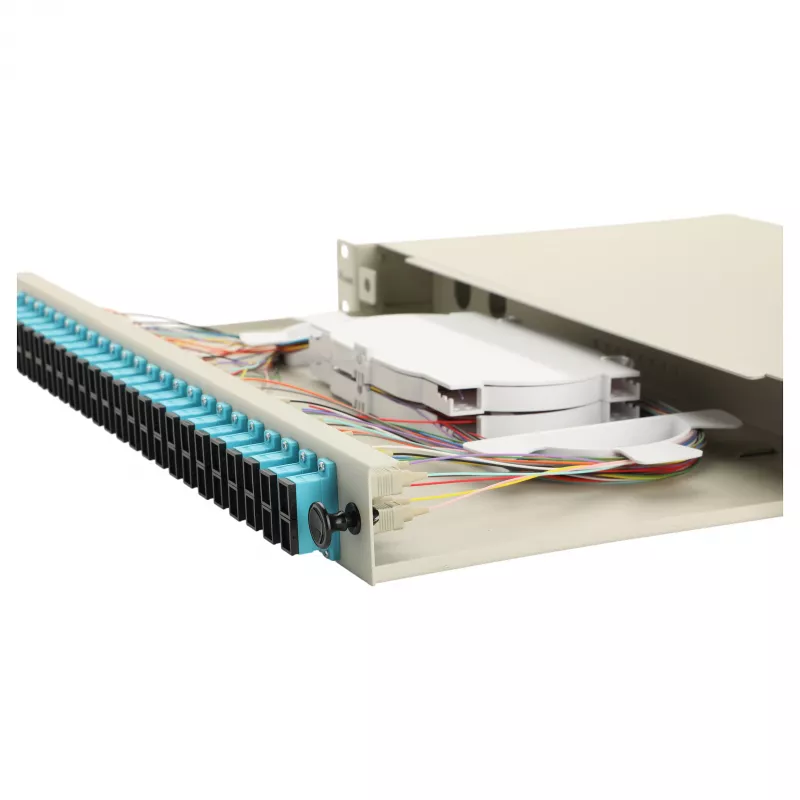 Equip 24-Port Fiber Optic Splice Box, SC Duplex, OM3, 1U, Pilnībā aprīkots, Pelēks