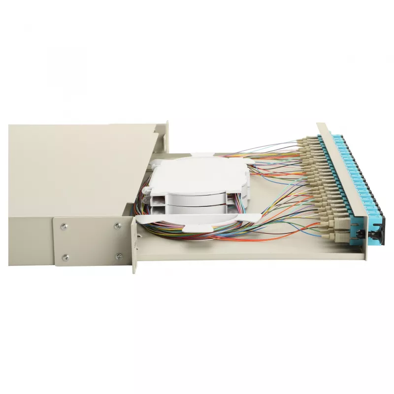 Equip 24-Port Fiber Optic Splice Box, SC Duplex, OM3, 1U, Pilnībā aprīkots, Pelēks