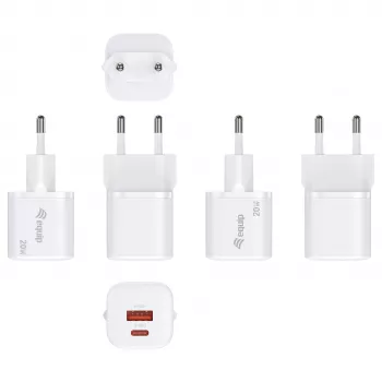 Equip 245526 2-portu USB-C PD3.0 / USB-A GaN 20 W sienas lādētājs, balts