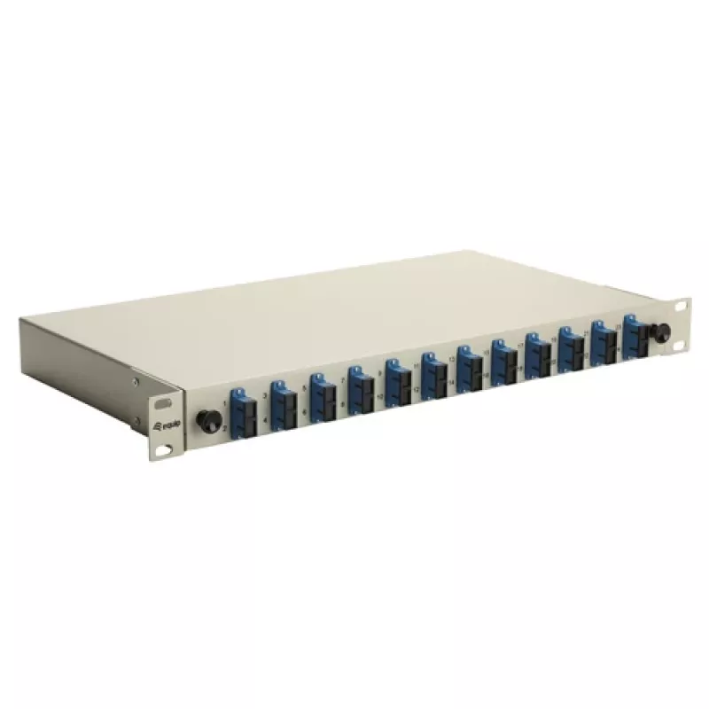 Equip 591911 12-portu SC dupleksā optiskās šķiedras sadales kaste, OS2, 1U, pilnībā aprīkota, pelēka