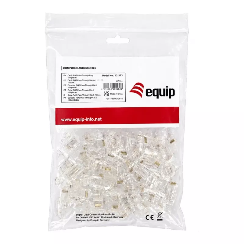 Equip Cat6 RJ45 UTP neekranēts savienotāju komplekts (100 gab.) - caurspīdīgs