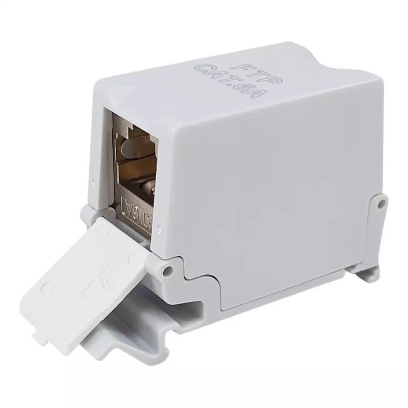 Equip Cat6A ekranēts keystone savienotājs 1xRJ45 DIN sliedei, pelēks