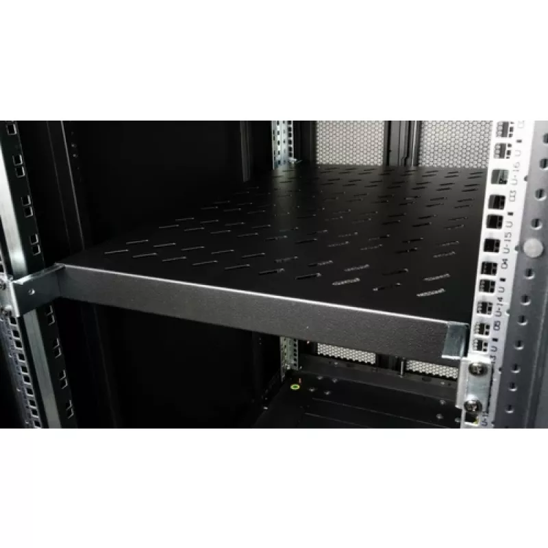 Equip EZVS-19-1-10-B 19 collu 1U fiksēts plaukts, 1000 mm dziļums, melns – izturīgs tērauds, 100 kg ietilpība