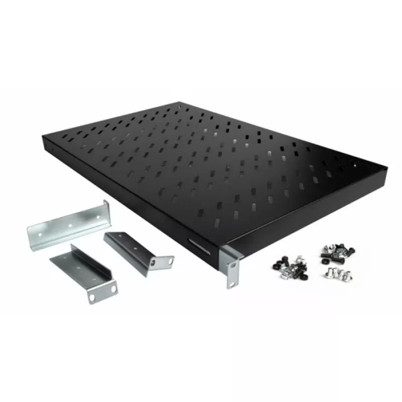 Equip EZVS-19-1-10-B 19 collu 1U fiksēts plaukts, 1000 mm dziļums, melns – izturīgs tērauds, 100 kg ietilpība