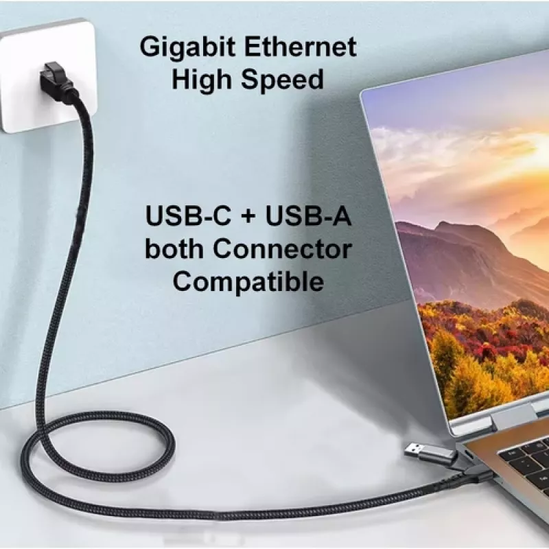 EQUIP GigaBit USB-C+A uz RJ45 adapteris, melns